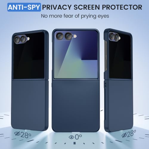 Image of Ruky for Z Flip 8 Case Built-in with Privacy Screen Protector, Blue | Support Wireless Charging, Full Body Cover Shockproof Hard PC Ultra-Thin Phone Case for Samsung Galaxy Z Flip 8, Blue
