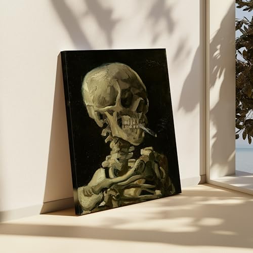 Image of Poster Master Van Gogh Canvas - Retro Skull of a Skeleton with Burning Cigarette Print - Skeleton Art - Gift for Men, Women - Decor for Bedroom, Living Room, Office - Available in 8x10 to 30x40