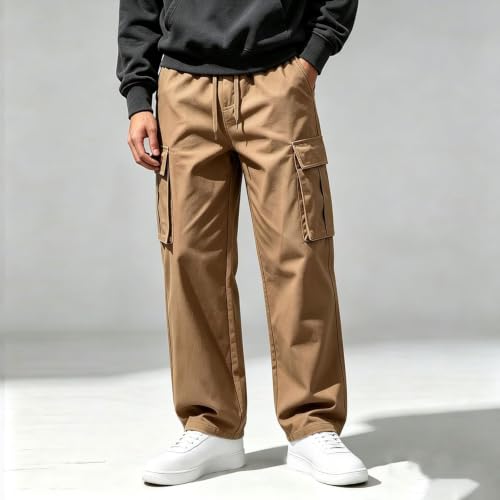 Men's Straight Wide Leg Cargo Pants High Waisted Casual Tactical Work Pants - image 5