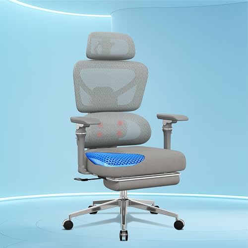 Image of The Sleep Company Tranquo Massager Ergonomic Office Chair | Patented SmartGRID Seat | Kneading Lumbar Massager | 2D Headrest | 7D Armrests | 135 Recline, Chrome Wheelbase | Free Installation | Grey