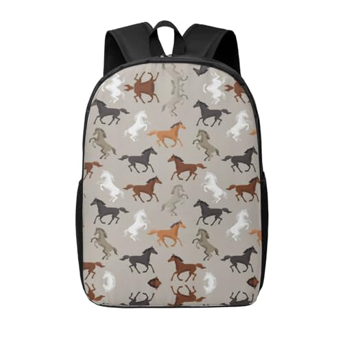Mochila para laptop ligera y negra con diseño de caballo para la oficina y el uso diario