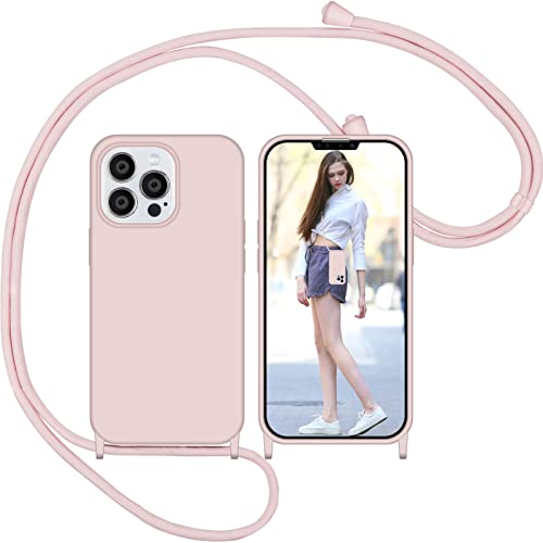 Nupcknn Liquid Silikon Handykette Hülle für iPhone 13 Pro Hülle Necklace(abnehmbar) Hülle mit Kordel zum Umhängen Handy Schutzhülle mit Band (Rosegold, 6.1") Cover