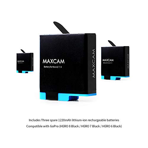 MAXCAM 3-Pack Replacement Batteries and Triple Charger for GoPro HERO8 Black / HERO7 Black / HERO6 Black - Thumbnail 4