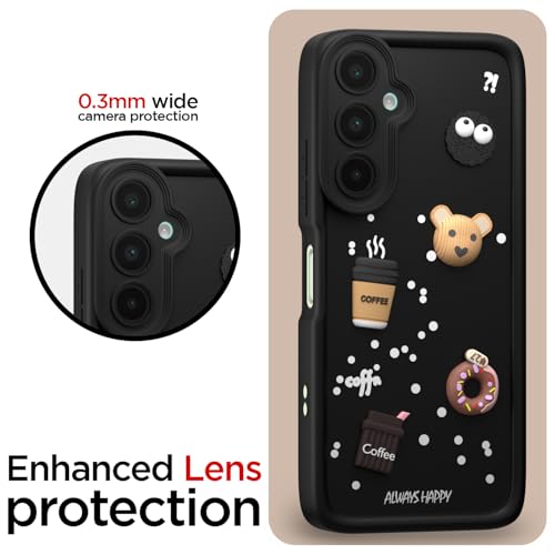 Image of Pikkme Back Cover for Samsung Galaxy M16 5G | Cute Fun Cartoon 3D Bear Silicone Full Body Protection Bumper Cover (Black)