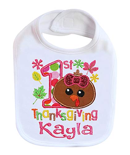 Thanksgiving Baby Girl Bib TURKEY TIME Baby Bib Personalized with Custom Name