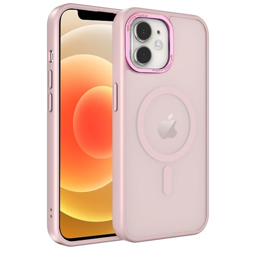 Image of Magnetic iPhone 12mini case,Compatible with Magsafe, Military-Grade Protection,Slim Translucent Matte Shockproof with Anti-Scratch Anti-Fingerprint Phone Cover (Pink, iPhone 12mini)