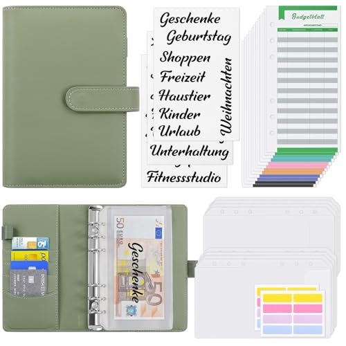 KONVINIT Budget Planner Deutsch,A6 Budget Binder mit Geldumschläge und Budget Blätter,Finanzplaner Umschlagmethode für Sinking Funds Geld Sparen,Bugetplaner Startset,Grün