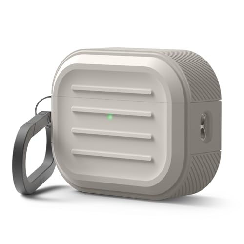 Image of elago Armor Case Compatible with AirPods Pro 3 Case - Carabiner Included, Supports Wireless Charging, Shock Resistant, Full Protection (Stone)