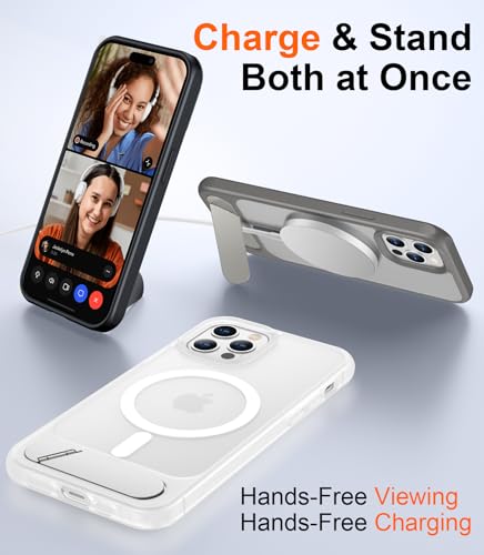 Image of Magnetic Compatible with iPhone 12 Pro Max Case, [Built-in Invisible Kickstand][Compatible with MagSafe][Military Grade Shockproof] Slim Translucent Matte Phone Case for iPhone 12 Pro Max 6.7 inch