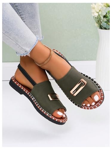 GORGLITTER Women's Gold Flat Sandals Open Toe Dressy Ankle Strap Wide Width Slides Shoes4