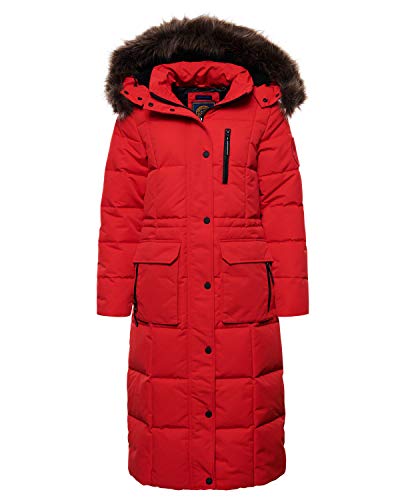 Superdry Mujer Abrigo Largo de Pelo sintético Everest Rojo Alto