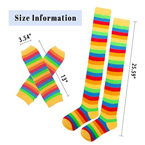 Image of Over Knee Rainbow Thigh High Socks Cosplay Accessories for Women Fashion Wild Long Striped Leg warmers