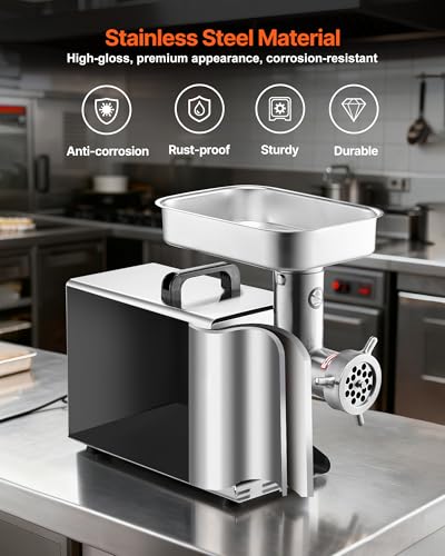 Image of VEVOR Meat Grinder, 0.75 HP 550W, 11 Lbs /Min Electric Meat Grinders with Blade, Grinding Plate, Sausage Maker, Stainless Steel Commercial Meat Mincer for Kitchen Restaurant Butcher Store, ETL Listed