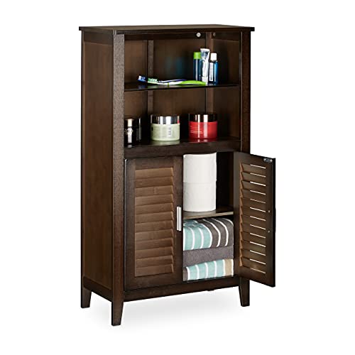 Relaxdays 10020922 Armoire de salle de bain sur pied LAMELL en bambou marron foncé meuble de rangement cuisine HxlxP: 92 x 50 x 25,5 cm