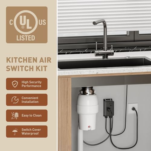 Image of Garbage Disposal Air Switch Kit Dual Outlet, Sink Top Button UL Listed | Waterproof Stainless Steel Countertop Button, Compatible for all Waste Disposer Models - Brushed Silver