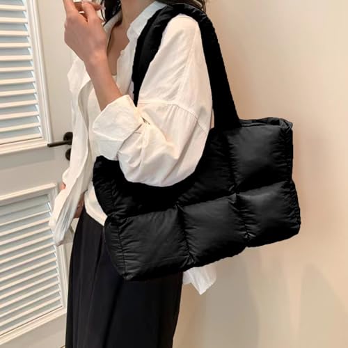 Image of Tote Bag for Women, Large Puffer Tote Bag with Zipper, Lightweight Quilted Shoulder Bag Handbag Purse for Work, Travel, Gym