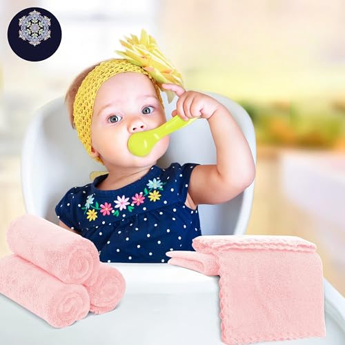 Image of 16 Pack Baby Washcloths - Luxury Coral Fleece - Extra Absorbent and Soft Wash Clothes for Newborns, Infants and Toddlers - Suitable for Sensitive Skin and New Born - Baby Shower - Pink,10x10 Inch