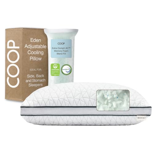 Coop Home Goods Eden Bed Pillow Queen Size for Sleeping on Back, Stomach and Side Sleeper- Medium Soft Memory Foam Cooling Gel – CertiPUR-US/GREENGUARD Gold
