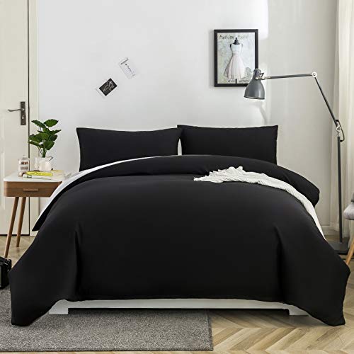 Mohap - Juego de funda de edredón y fundas de almohada (microfibra cepillada), Negro y gris claro., matrimonio