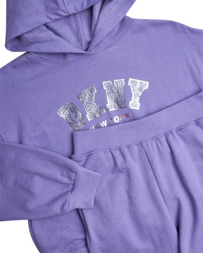 Image of DKNY Girls Sweatpants Set - 2 Piece Active Fleece Girls Sweatshirt and Jogger Youth Kids Sweatpants Matching Set (4-16)