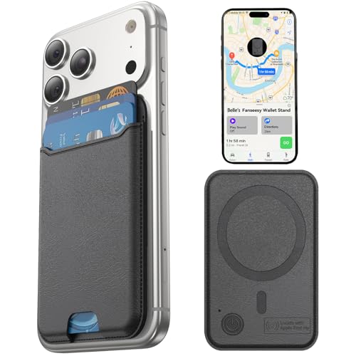 Fanseesy for MagSafe Wallet Works with Apple Find My 4 Card Holder Magnetic Phone Wallet for iPhone 17/16/15/14/13/12 Pro Max Air Plus Series RFID Blocking Vegan Leather Black