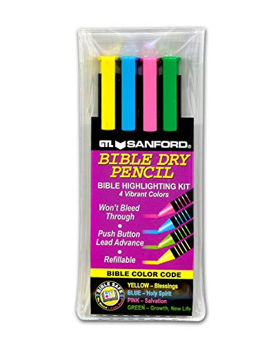 G.t. Luscombe Company, Inc. Bible Dry Highlighting Kit | No Bleed Eco-Friendly Refillable Dry Highlighters | No Sharpening | No Smearing Or Fading | Vibrant Colors Yellow, Blue, Pink, Green (Set Of 4) #TOP5