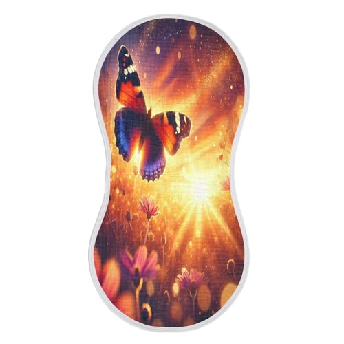 Butterfly Sunset Golden Baby Burp Cloths Absorbent Muslin Burp Cloths Soft Burp Cloth Burp Rags Cotton Burp Clothes for Newborn Girl Unisex Boy 1 Pack 22x11 Inches