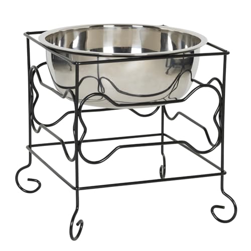 YML Elevated Stainless Steel Dog & Cat Bowl with Black Wrought Iron Stand, 10-Inch (10.75 Cups)