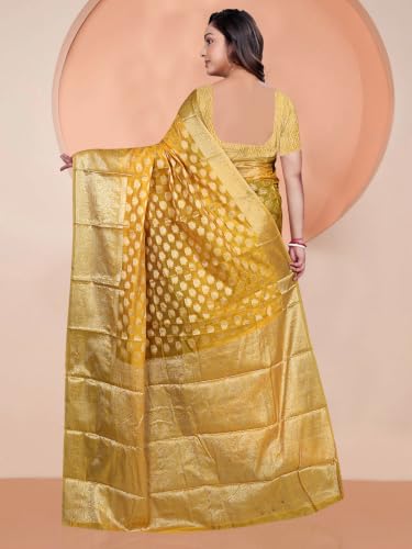 Image of Organza Silk Saree Wedding For Women Banarasi Sadi Original Kanchipuram Pure Rich Pallu Sari With Blouse Piece