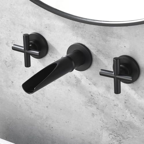 Robinet de lavabo encastré noir cascade murale 3 trous pour salle de bain chic