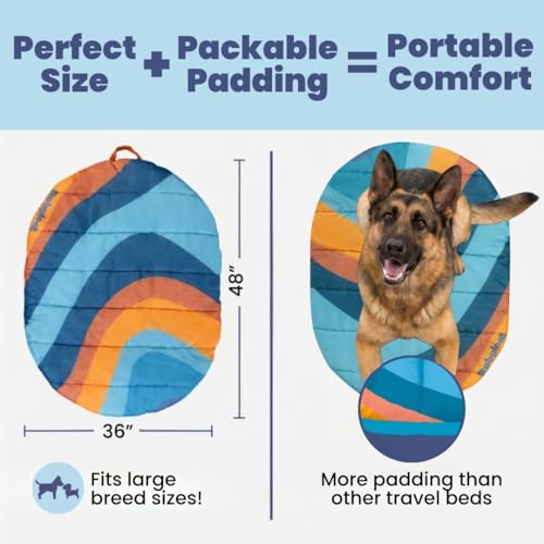 Image of Travel Dog Bed (48 inch x 36 inch) - Foldable & Packable for Travel, Road Trip, Camping - Lightweight, Water Resistant & Cozy with Soft Padding - Compact, Portable & Machine Washable - Large Breeds: Teal