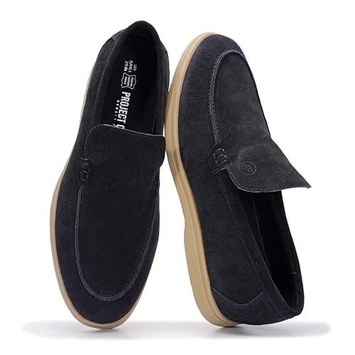 Project Cloud Mens Loafers 100% Genuine Leather with Memory Foam Insole Venetian Loafers for Men Footwear - Non Slip Moccasins Loafer Mens Casual Shoes (Mark NAVYSUEDE 9)