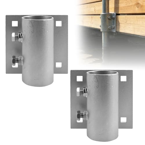CWaveRow 2PCS Dock Brackets Hardware Side Leg Pipe Holder Stationary & Floating Dock Posts Hardware Sleeve for Pipe Poles Heavy Duty 5x5 Backer Plate with 7/16 Holes for 3/8 Carriage Bolts