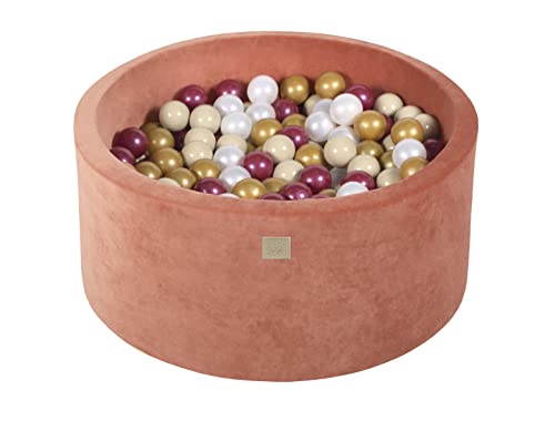 MEOWBABY Piscine À Balles Velvet 90x40cm/300 Balles ø 7cm Rond pour Bébé Enfant Bambin Jouets pour Les Tout-Petits de Jouet Mousse Fabriqué en UE, Rouge Marsala: Bourgogne Perle/Or/Blanc Perle/Beige Cover