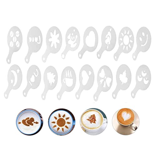 JDGMEI 16 Piezas Plantillas de Decoración de Café, Moldes para Pasteles de plástico Plantillas,DIY Molde de Aerosol de Pastel de Cumpleaños Decoración Plantilla de Galleta de Flores Plantillas Cover