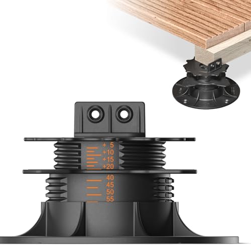 10x LANGFIT® Stelzlager 'L' für Terrassendielen – Bis 50% schneller montiert – Mit Maßskala – Stufenlos höhenverstellbar von 35-75mm – Für Unterkonstruktionen aus Holz, WPC, Alu – Made in Germany