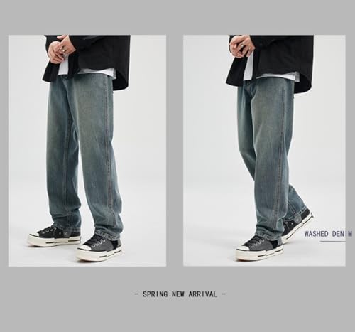 Jeans Pants Trousers Denim Blue Lazy Style Straight Leg Men's High End Comfortable Loose Versatile Casual Wear4