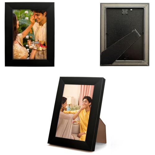 Image of Wood Customized Tabletop Photo Frame With Photo Upload, Rakshabandhan, Birthday, Rakhi, Rectangular Gift for Husband, Couple, Brother, Sister, Parents New (4x6 Inch, Black)