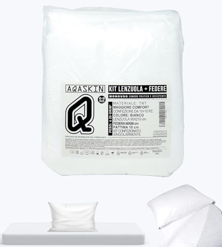AQASKIN Kit de draps + taies d'oreiller jetables en TNT, emballés Individuellement, Drap 90 x 210 cm, taie d'oreiller 60 x 80 cm, 10 – 20 – 50 – 100 – 200 pièces (100 draps + 100 taies d'oreiller)