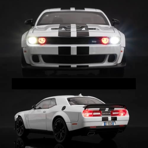 Image of 1:24 Scale Dodge Challenger SRT Toy Car | Metal Pullback Diecast Car for Kids with Openable Doors, Sound, Light Effects Toy for Car Enthusiasts (Color As Per Available),black