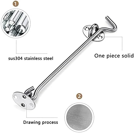 ExcInter Door Hold Open Sliver 12 inch Stainless Steel Cabin Hook Heavy Duty and Eye Latch Lock Shed Gate Door Chrome Cabin Hook - Image 3