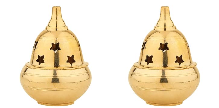 Ani Divine Pure Brass Shape Akhand Diya with Star Holes Made in India (7 cm Height, Golden 2pcs) Home Temple Diwali Office