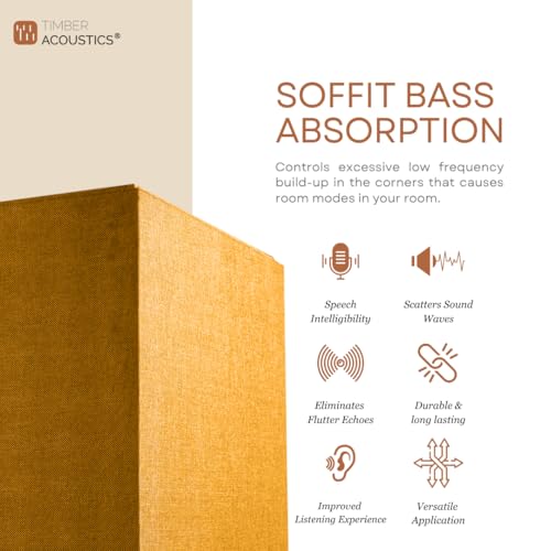 Image of Timber Acoustics Soffit Bass Traps | Premium Low-Frequency Absorption for Balanced & Clear Audio | Acoustic Room Treatment | Soundproof Corner Panels (Yellow, 4ft x 18in)