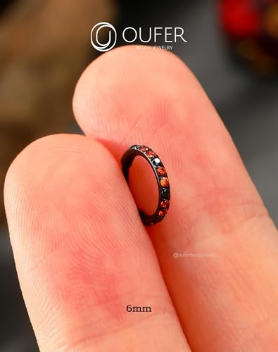 OUFER Black Nose Rings Hoops, 316L Surgical Steel Nose Ring for Women, 20G Hinged Colorful CZ Helix Piercing Jewelry, Lip Rings Cartilage Conch Rook Tragus Daith Earrings 5mm/6mm/7mm/8mm/9mm/10mm3