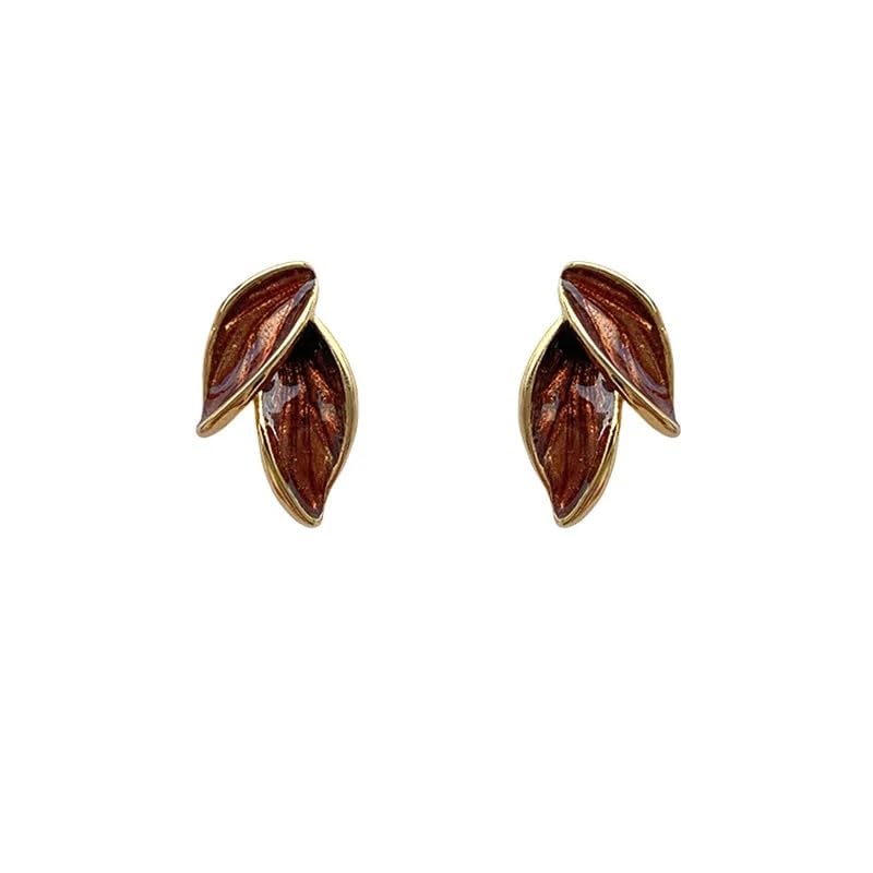 Leaf Earnings for Girls and Women Luxury Style Versatile Sweet Western Style Earnings Fashionable (Brown)
