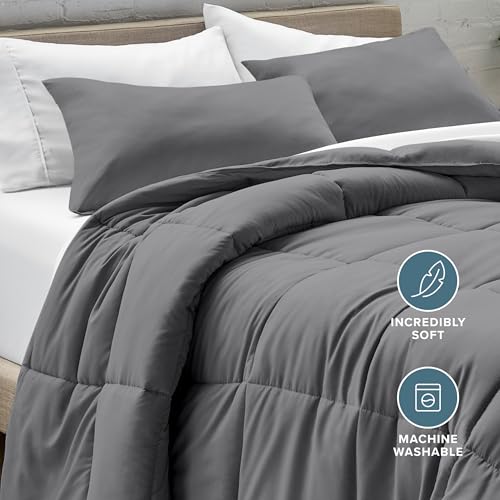 Bare Home Duvet Insert Single Size - Premium 1800 Ultra-Soft Duvet Insert - 6.4 TOG - All Season Warmth Quilt - Comforter Set with 1 Pillowcase (Single, Grey)