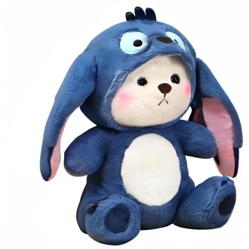 Image of Bilibang Cartoon Plush Cross-Dressing Teddy Bear Plush Toy, Cute Teddy Bear with Removable Stitchhat (Blue StitchBear, 26 inch / 3.4 lb)