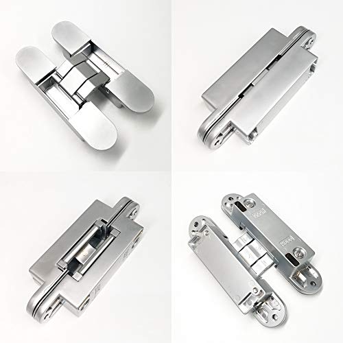 Alamic Invisible Hinges Concealed Door Hinge Heavy Duty Hidden Hinge Up To 132Lbs 3-D Adjustable - Silver -1 Pair #TOP3
