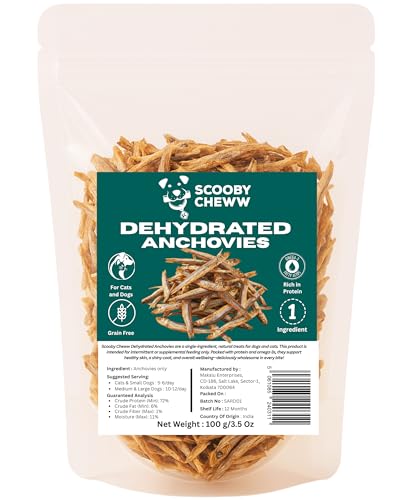 Image of Dehydrated Anchovies Fish Treats for Cats & Dogs, 100% Natural Single Ingredient Dried Fish Snack, High Protein & Omega-3 Rich Pet Treat for Healthy Skin & Overall Wellness, 100g
