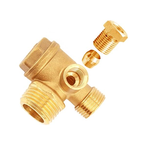 Uenede Solid Brass 3Port Air Compressor Check Valve M10*1 x G3/8" x G1/2" Male Female Threaded